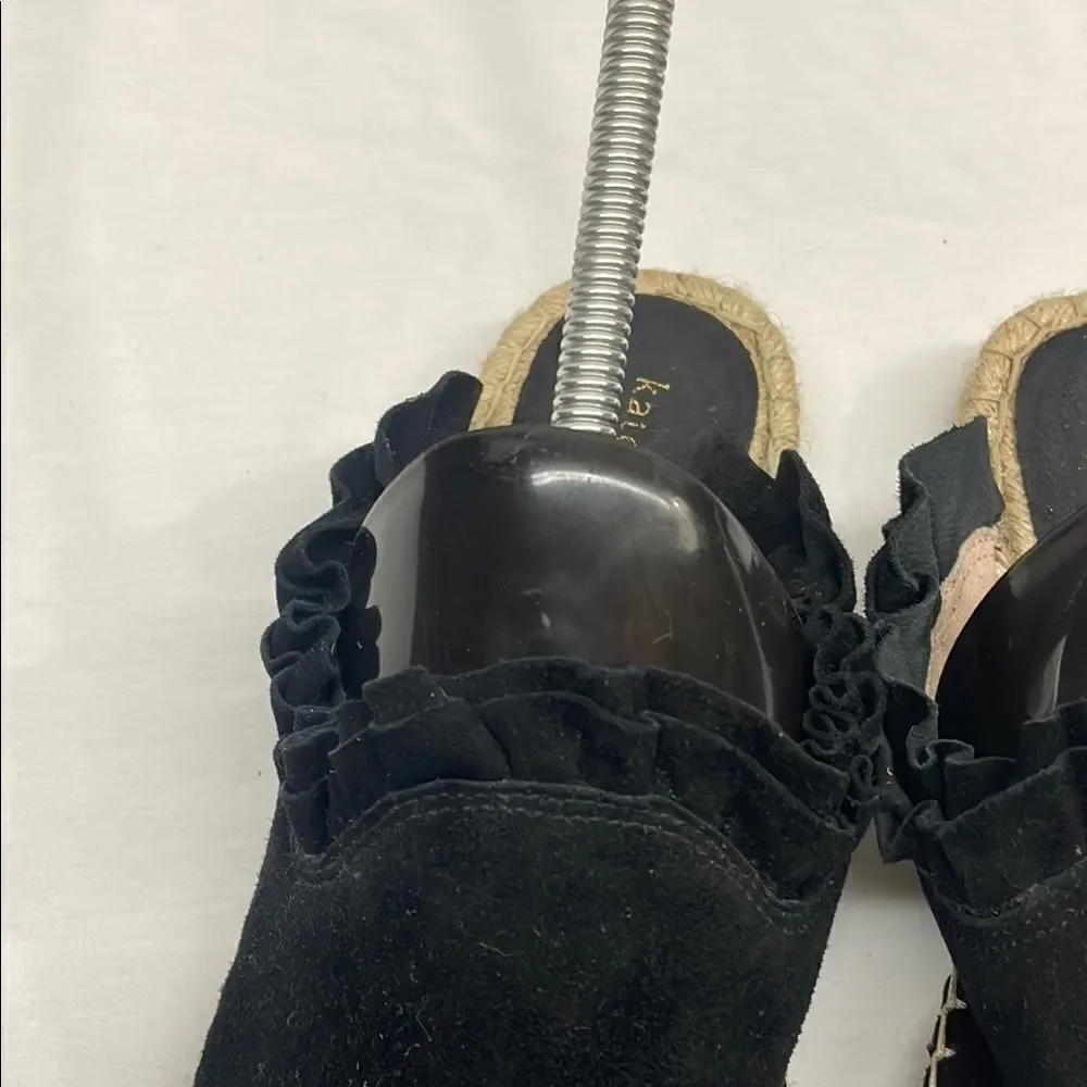 Kate Spade Black Suede Ruffled Espadrille Mules Size 7